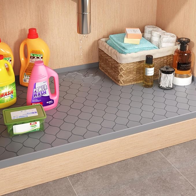 Winisok Silicone Under Sink Mat 34" x 19", kitchen Essentials and Gadgets, Shelf liner and Cabinet Protector, Home Organizers and Storage, Waterproof Bathroom Tray