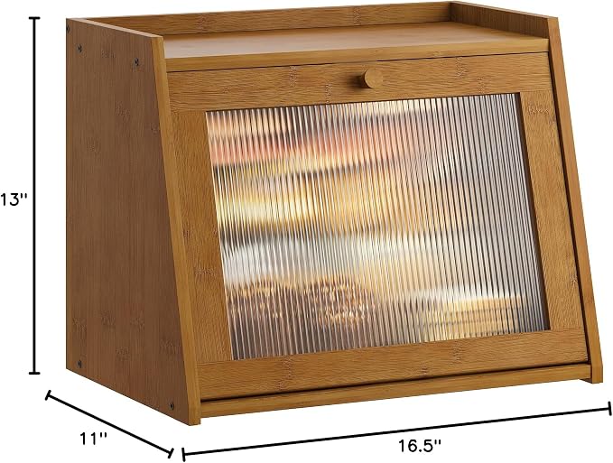 GHWIE Large Bread Box, Easy Access & Cleaning - Bamboo Bread Box for Kitchen Countertop with Acrylic Door (Coffee, Large)