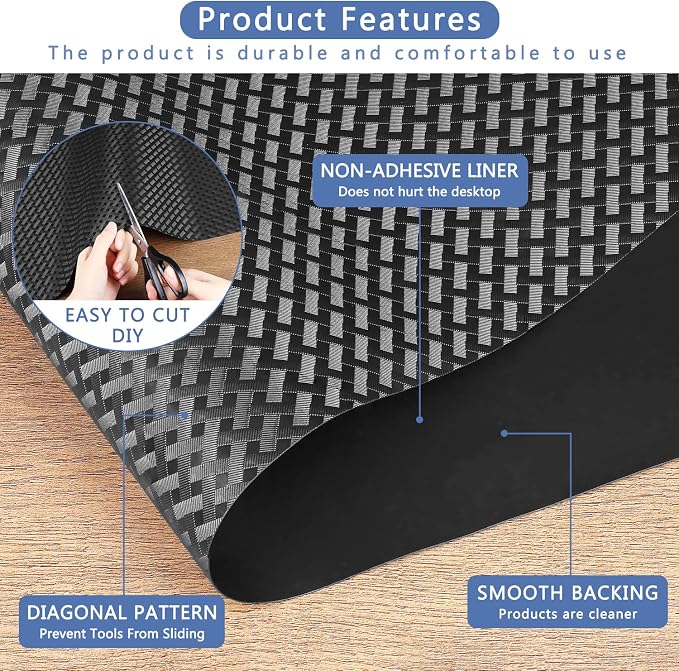 HooTown Shelf Liner Kitchen Cabinet Drawer Mats 17.5 Inch Wide x 78.7 Inch Long, Non Skid EVA Plastic Washable Oil Proof Pad for RV Drawer, Dish Plate Slippery Protection, Black