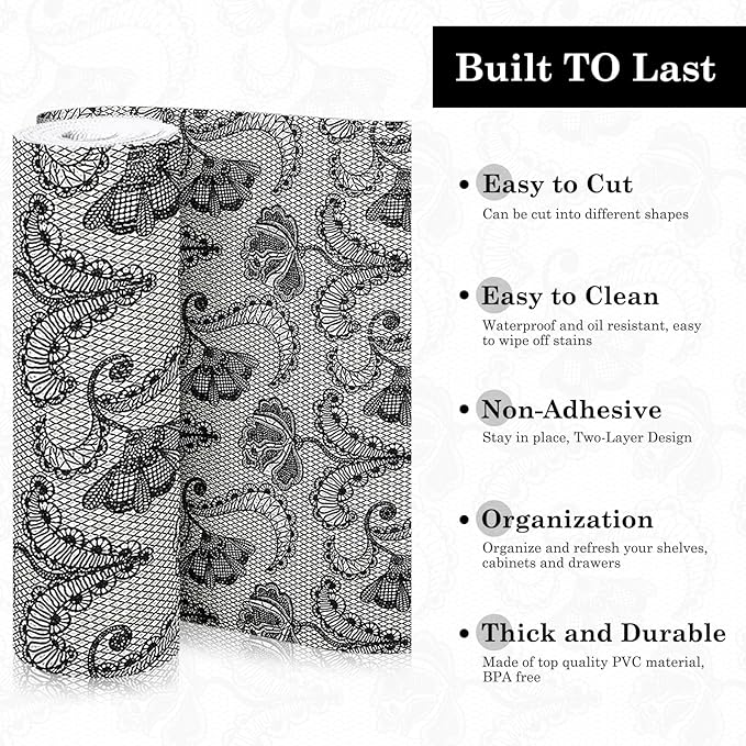 Drawer and Shelf Liner, Non-Slip Kitchen Cabinet Liners Non-Adhesive Thick Strong Grip Waterproof Washable Mats Protect Dresser Shelves Cupboard Bathroom Cabinets, Boho: Floral, 18 in X 10 FT
