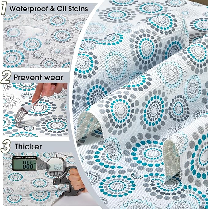 Drawer and Shelf Liner, Non-Slip Kitchen Cabinet Liners Non-Adhesive Thick Strong Grip Waterproof Washable Mats Protect Dresser Shelves Cupboard Bathroom Cabinets, Spiral, 12 in X 10 FT