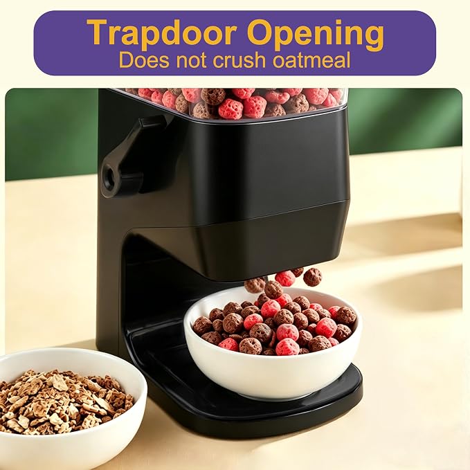Cereal Dispenser Countertop, Dry Food Dispenser Snack Organizer, Slim Cereal Containers Storage Dispenser with Lids for Pantry, Kitchen Organization Oatmeal Nut Granola Candy, Black, 2pcs