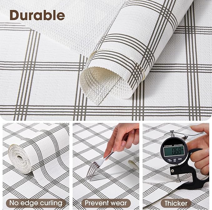 Drawer and Shelf Liner, Non-Slip Kitchen Cabinet Liners Non-Adhesive Thick Strong Grip Waterproof Washable Mats Protect Dresser Shelves Cupboard Bathroom Cabinets, White Stripes, 12 in X 30 FT