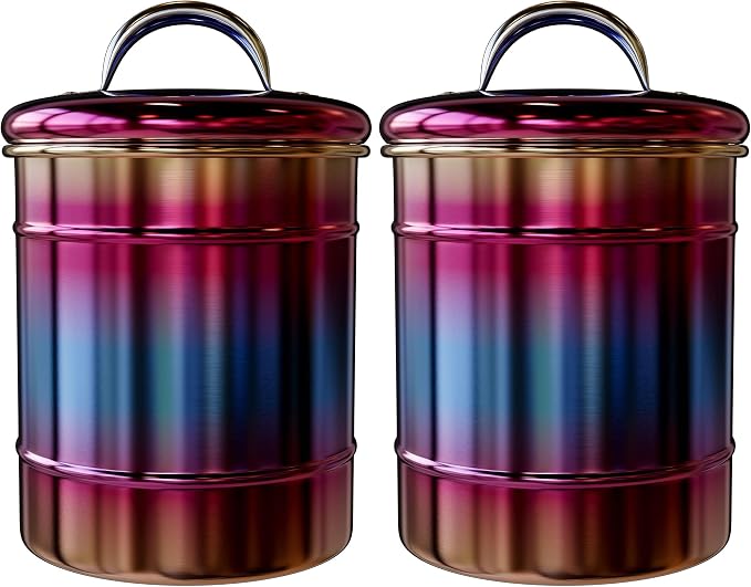 Amici Home Rainbow Metal Storage Canister | Dry Food Storage Container | Airtight Lid | 64 Ounce Capacity | Modern Home Décor | Decorative Metal Canister for Kitchen Countertop (Large) (Pack of 2)