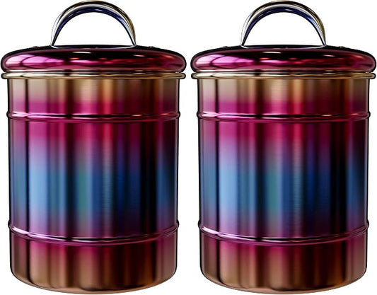 Amici Home Rainbow Metal Storage Canister | Dry Food Storage Container | Airtight Lid | 64 Ounce Capacity | Modern Home Décor | Decorative Metal Canister for Kitchen Countertop (Large) (Pack of 2)