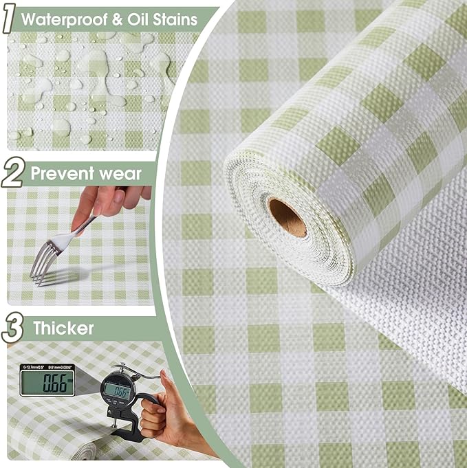Drawer and Shelf Liner, Non-Slip Kitchen Cabinet Liners Non-Adhesive Thick Strong Grip Waterproof Washable Mats Protect Dresser Shelves Cupboard Bathroom Cabinets, Sage Green, 18 in X 10 FT