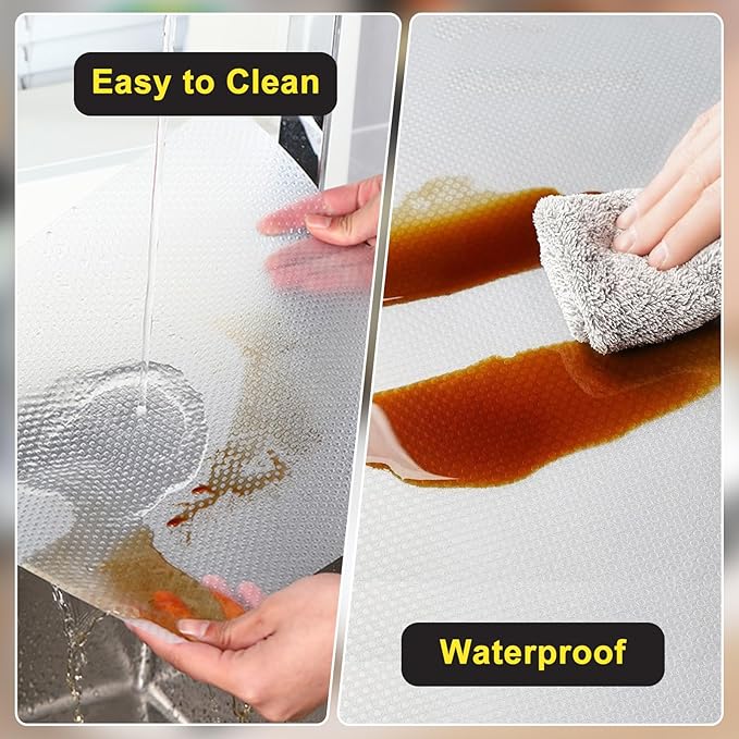 Shelf Liner, Waterproof Refrigerator Liner, Drawer Liners for Kitchen Cabinet, Bathroom Under Sink Mat Non Adhesive Fridge Liner EVA Place Mats Roll - Clear 17.7"×197"