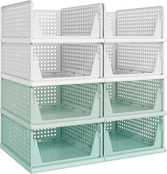 Pinkpum Green Boy Closet Organizers and Storage Stackable Plastic Drawer Basket for Clothing Stackable Storage Bins Shelf Storage Container for Rv Closet Wardrobe Bedroom Bathroom Playroom Man 8 Pack