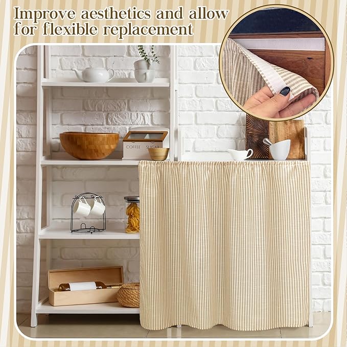 VitalCozy Cabinet Curtains 35" W x 35" L Sink Skirt for Bathroom Kitchen Brown Stripes Cabinet Curtains for Classroom Home Farmhouse Rustic Drape Under Desk Privacy Drape for Laundry Room