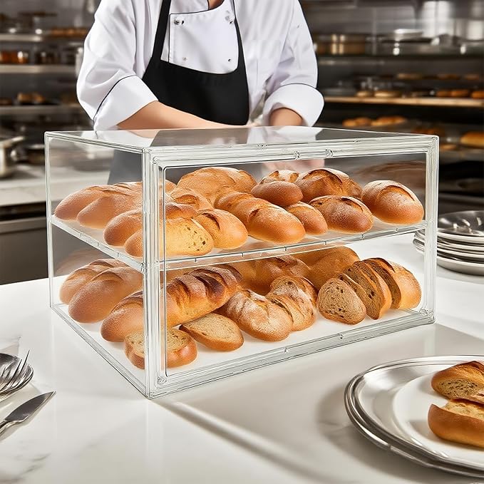 BOHOIDEE Extra Large 19.7"X14.6"X11.6" Clear Bread Box for Kitchen Counter, Acrylic Pastry Display Case Stackable Storage Container Plastic Bakery Display Case with Magnetic Door