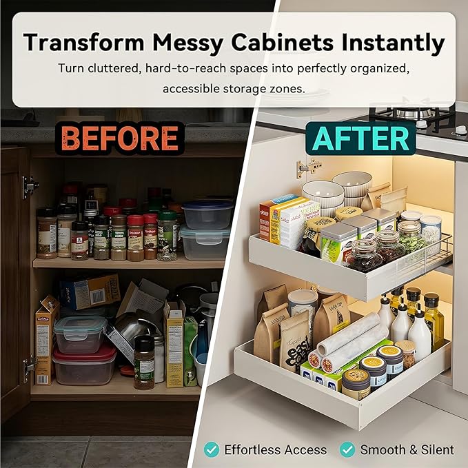 Blind Corner Cabinet Pull Out Organizer, Slide Out Kitchen Cabinet Organizer, Space Aluminum Pullout Shelves for Corner Cabinet, Under Sink Pull Out Storage for Pots and Pans