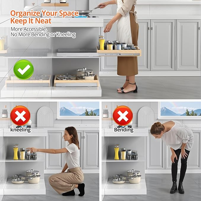 ZOINLIY Wooden Pull Out Cabinet Organizer, Slide Out Drawer for Kitchen Organizers and Storage, Soft Close, Heavy Duty, Full-Extension