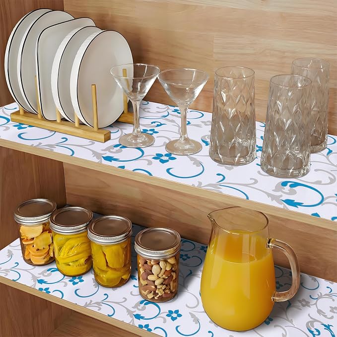 Shelf Liners Non Adhesive 5Rolls*17.7'' X 96'' Drawer Liner for Kitchen Cabinets, Waterproof Shelf Liners Durable Anti-Slip for Kitchen Cabinets Cupboard Liner