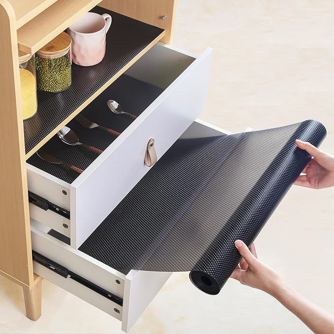 Shelf Liners 24 inch x 20 ft Shelf Liners for Kitchen cabinets nonstick Lining Drawer Mats EVA Protector for Cupboard (Translucent Black,24 inch x 20 ft)