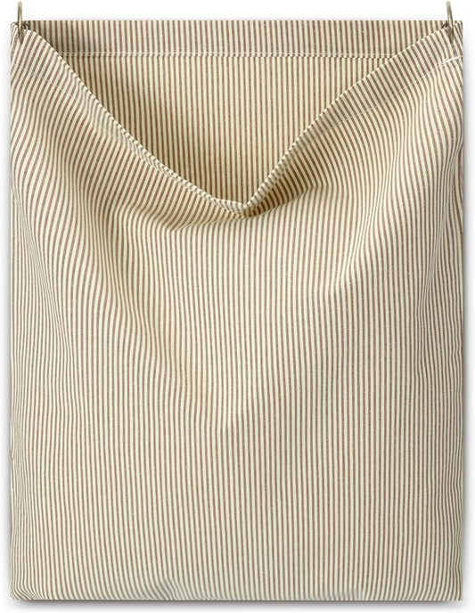 Reusable Dirty Rag Storage Bag Linen Dish Towel Cloth Bag Dish Rag Holder Natural Cotton Vintage for Under Sink Cabinet Door Organizer Laundry Bathroom Storage(Ecru,Horizontal Stripes)
