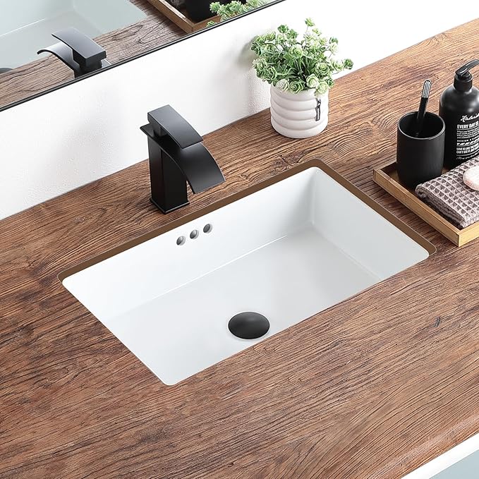 22 Inch Undermount Bathroom Sink Rectangular Undermount Sink White Ceramic Under Counter Bathroom Sinks with Flat Overflow Type (21.8"x 14")