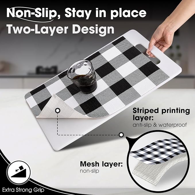 Drawer and Shelf Liner, Non-Slip Kitchen Cabinet Liners Non-Adhesive Thick Strong Grip Waterproof Washable Mats Protect Dresser Shelves Cupboard Bathroom Cabinets, Buffalo Plaid, 12 in X 30 FT