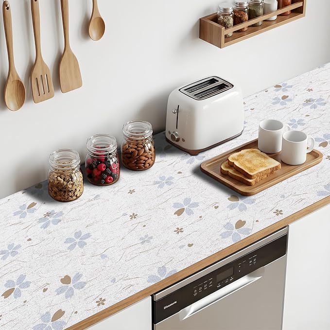 Non Adhesive Shelf Liner 5Rolls*17.7'' X 96'' Drawer Liner for Kitchen Cabinets, Waterproof Shelf Liners Durable Anti-Slip for Kitchen Cabinets Cupboard Liner
