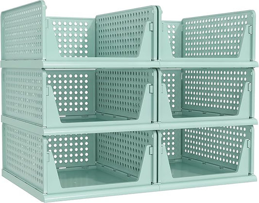 Pinkpum Green Boy Closet Organizers and Storage Stackable Plastic Drawer Basket for Clothing Stackable Storage Bins Shelf Storage Container for Rv Closet Wardrobe Bedroom Bathroom Playroom Man 6 Pack