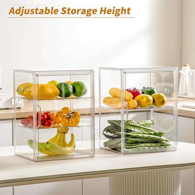 SANKEU Pastry Display Case,Bread Box for Kitchen Countertop,3 Layers Adjustable Clear Bread Storage with Magnetic Door Small Bakery Pastry Display,1 Pack
