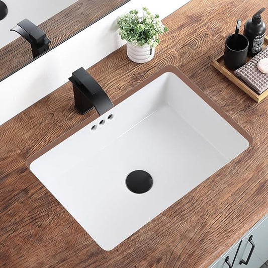 20 Inch Undermount Bathroom Sink Rectangular Undermount Sink White Ceramic Under Counter Bathroom Sinks with Flat Overflow Type (19.8"x 13.7")