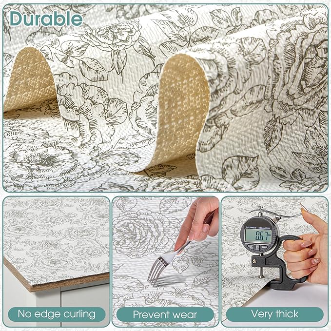 Drawer and Shelf Liner, Non-Slip Kitchen Cabinet Liners Non-Adhesive Thick Strong Grip Waterproof Washable Mats Protect Dresser Shelves Cupboard Bathroom Cabinets, Rose, 18 in X 10 FT