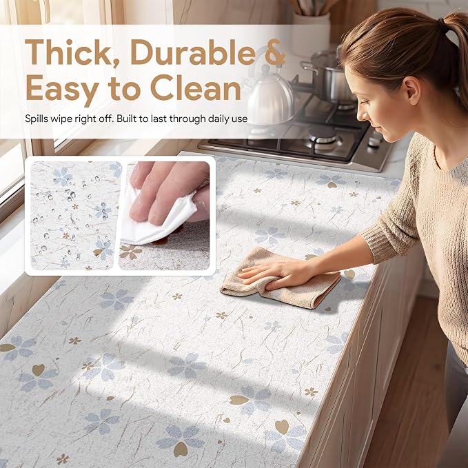 Non Adhesive Shelf Liner 3Rolls*17.7'' X 96'' Drawer Liner for Kitchen Cabinets, Waterproof Shelf Liners Durable Anti-Slip for Kitchen Cabinets Cupboard Liner