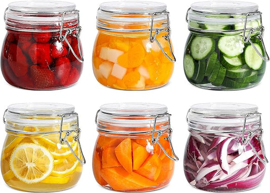 ComSaf 6-Pack 17oz Short Glass Jars for Drawers, Small Airtight Food Canisters for Spices, Nuts & Kids Snacks, Pint Sized Canning Jar Set for Jams, Pickles & Pantry Organization
