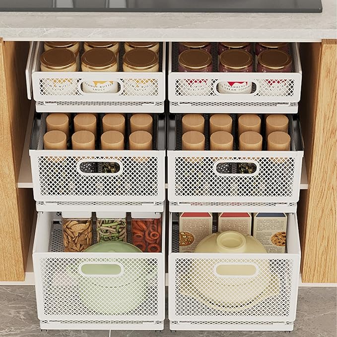 Pull out Cabinet Rack Organizers, No-Drill Slide Organizer Under Sink Organizer, Strong & Sturdy Expandable Cabinet Drawers, For Kitchen, Bathroom, Pantry(F,11.8*9.4*3.9inch/30*24*10cm)