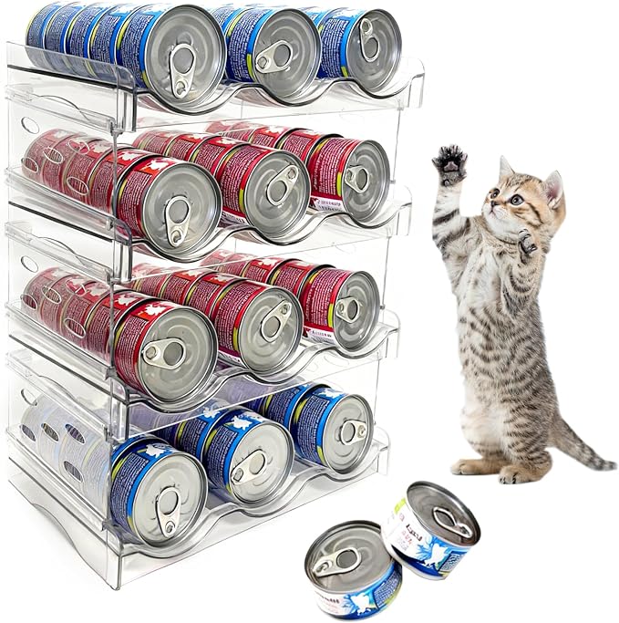 Cat Food Can Organizer,Can Organizer for Pantry,4-Layers Transparent Cat Food Storage Container Holds 72 (3.5oz) Cans,Canned Food Organizer and Storage for Countertop Kitchen Cabinet(4 Layers)