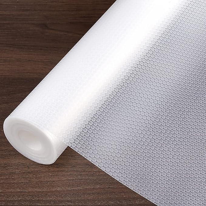 WochiTV Shelf Liner for Cabinets, Drawer 17.5 Inch x 10 Feet, Non Adhesive EVA Plastic Washable Pad for Refrigerator, Fridge, and Kitchen, Pantry Cabinet, Drawer, Closet, Cupboard, Clear