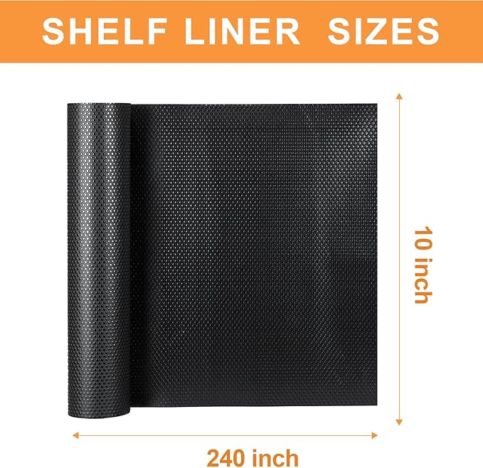 FLPMIX Shelf Liners for Cabinets Black: Non-Adhesive Waterproof Kitchen Drawer Mat - Easy to Cut Small Cupboard Liner for Pantry Shelves 10" x 240 Inch
