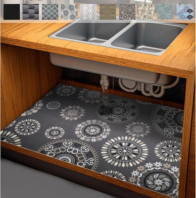 AiBOB Waterproof Under Sink Mat, Absorbent Quick Dry Sink Liners Protect Cabinets, Durable Shelf Liners, Slip Resistant and Non-Adhesive, 24X68, Multi