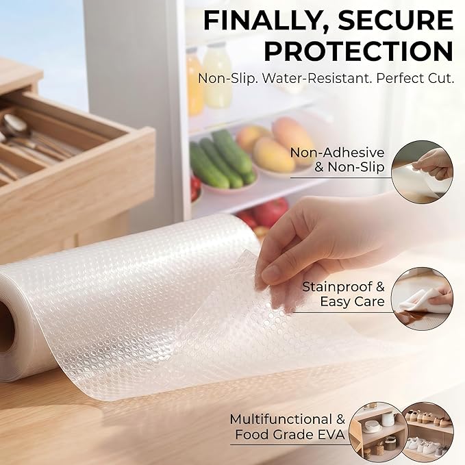 Shelf Drawer Liner for Kitchen Cabinet Mat 14 Inch Wide X 20 Ft Non Adhesive Pantry Closet Shelf Liner Non Slip Waterproof Washable Strong Grip Mat for Bathroom Refrigerator Under Sink Rv Cupboard