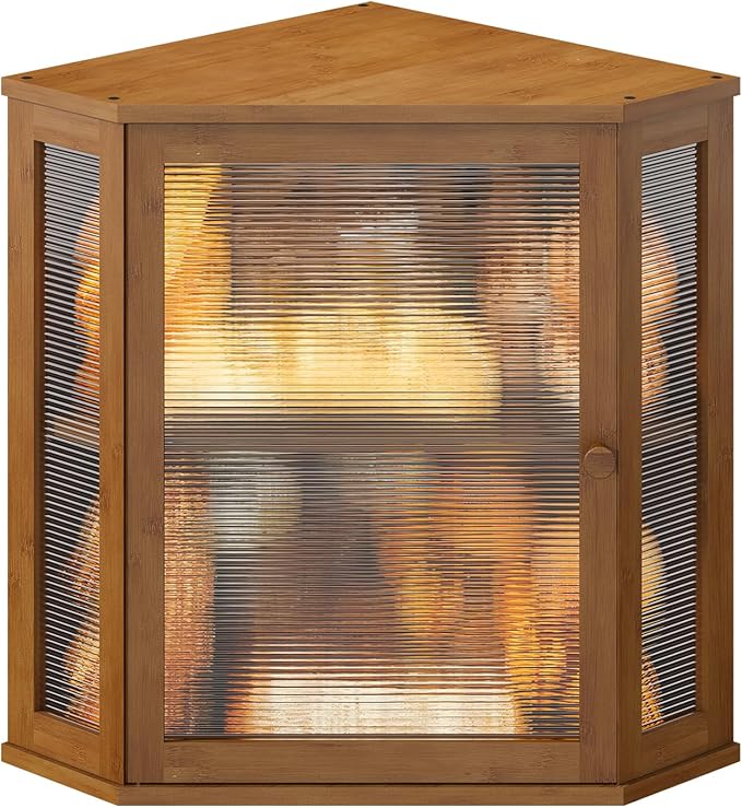 Corner Bread box for Kitchen Countertop,Farmhouse Bread Box with Acrylic Wavy Door Panel,Large Bread box for kitchen countertop,Food Storage Container (Brown, Extra Large)