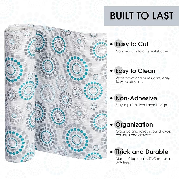 Drawer and Shelf Liner, Non-Slip Kitchen Cabinet Liners Non-Adhesive Thick Strong Grip Waterproof Washable Mats Protect Dresser Shelves Cupboard Bathroom Cabinets, Spiral, 12 in X 20 FT