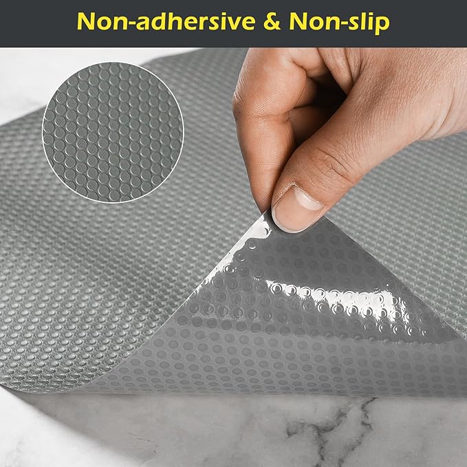 Shelf Liner, Waterproof Refrigerator Liner, Drawer Liners for Kitchen Cabinet, Bathroom Under Sink Mat Non Adhesive Fridge Liner EVA Place Mats Roll - Grey 17.7"×78.7"