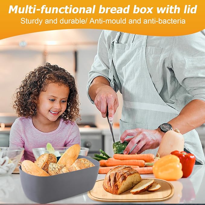 Bread Box For Kitchen Countertop,Bread Box with Cutting Board Lid Made with Bamboo Fiber,Bread Container Holder Keeper Keep Fresh I14.4x8.3x5.6 in……