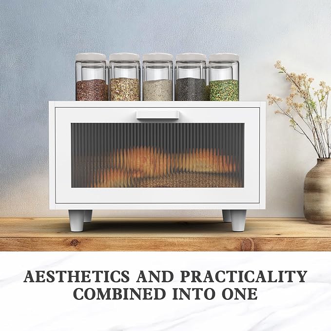 LOHASOK Bread Box for Kitchen Countertop Farmhouse Bread Holder Bread Storage Wooden Bread Container White