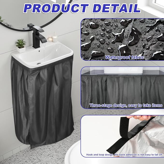 Homakover Sink Curtain, Self Stick Adhesive Waterproof Fabric Under Sink Curtain, Kitchen Sink Cover, Bathroom Under Sink Skirt for Kitchen Bathroom