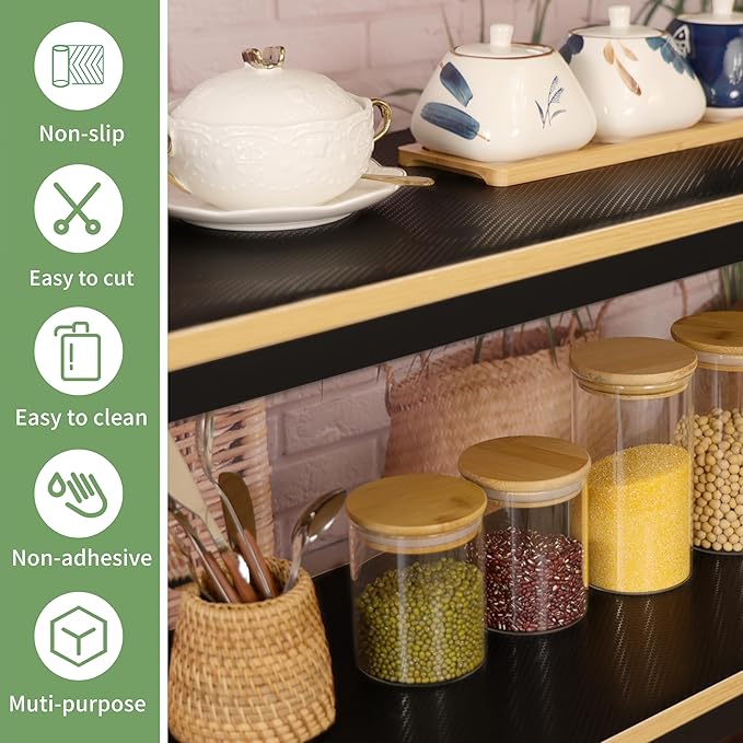 Shelf Liners 24 inch x 20 ft Shelf Liners for Kitchen cabinets nonstick Shelf Lining Drawer Mats EVA Protector for Cupboard (Black,24 inch x 20 ft)