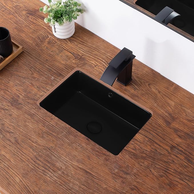 18 Inch Undermount Bathroom Sink Matte Black Rectangular Porcelain Ceramic Vanity Basin with Overflow (18.5"x14.0") KDKSC