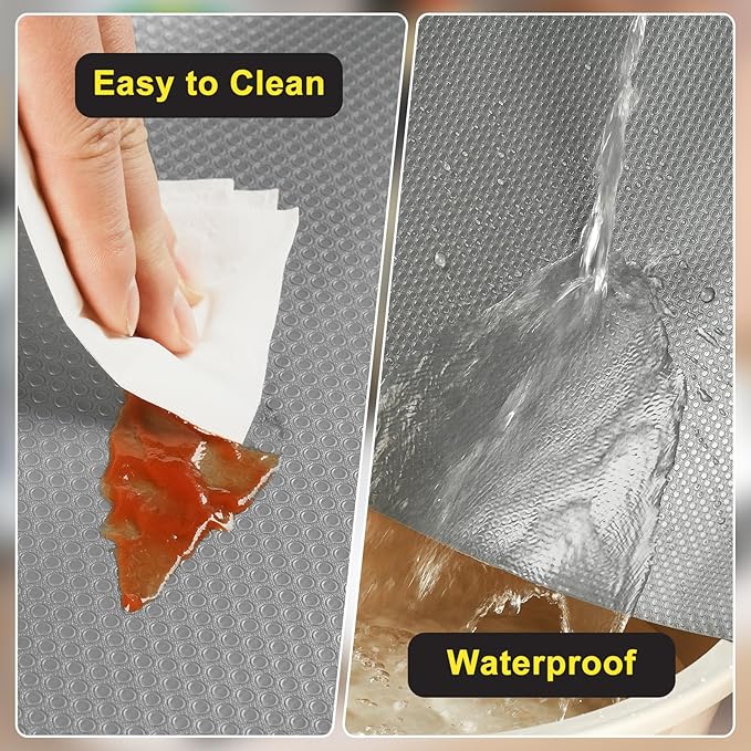 Shelf Liner, Waterproof Refrigerator Liner, Drawer Liners for Kitchen Cabinet, Bathroom Under Sink Mat Non Adhesive Fridge Liner EVA Place Mats Roll - Grey 17.7"×197"