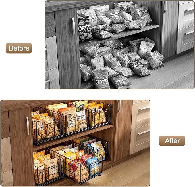 Pull Out Cabinet Sliding Basket Organizer, Heavy Duty Slide Out Drawer for Kitchen Cabinet, No Drill Adhesive Sliding Shelves for Kitchen Bathroom Home, 13.8" D x 8.5" W x 6.3" H, Black