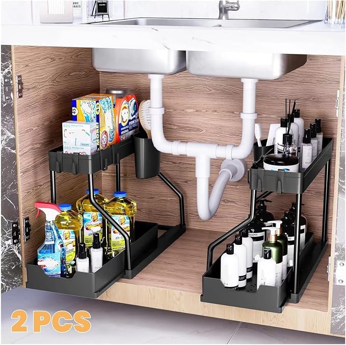 2-Tier Pull-Out Storage Organizer - Space-Saving Kitchen and Bathroom Essentials Organizer with Large Capacity Drawer(White-2 ties-1Pack)