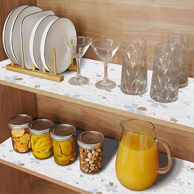 Non Adhesive Shelf Liner 5Rolls*17.7'' X 96'' Drawer Liner for Kitchen Cabinets, Waterproof Shelf Liners Durable Anti-Slip for Kitchen Cabinets Cupboard Liner