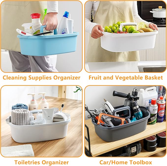 Goderewild Multi-Purpose Plastic Cleaning Caddy with Handle, Shower Caddy Organizer/Storage Basket/Totes Portable for Bathroom Supplies, Cleaning Products, Under Sink Tool, Housekeepers (Blue)
