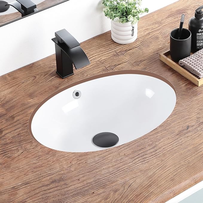 Undermount Bathroom Sink 20.5"x15.4" Oval Undermount Sink White Ceramic Bathroom Sinks Under Counter Basin with Overflow