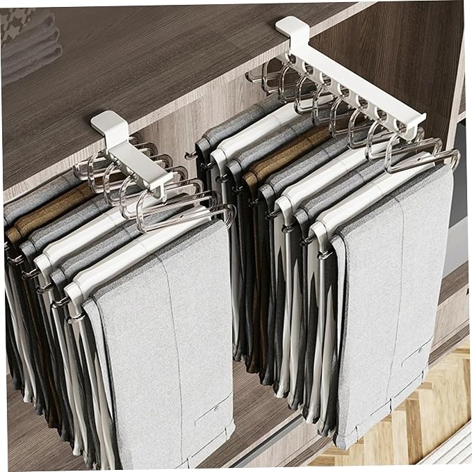 Closet Valet Rod Slide Out, 9 Holes Pull Out Closet Valet Rod - Smooth Silent Slide, No-drill Install, Space-saving Organizer, White.