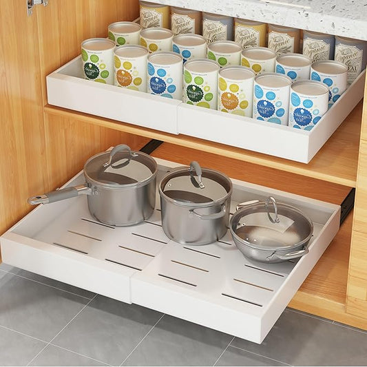COVAODQ 1 Pack Pull Out Cabinet Organizer Extendable Sliding Slide Out Pantry Shelves Storage No Punch for Kitchen Base Cabinet Organization, Pantry, Bathroom Adjustable Width 12.4" to 20.4"